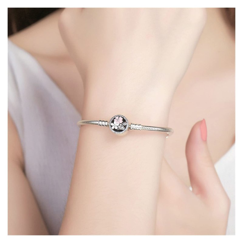 PAND72  FORMA FLORES PULSERA PANDORA PLATA 9.25