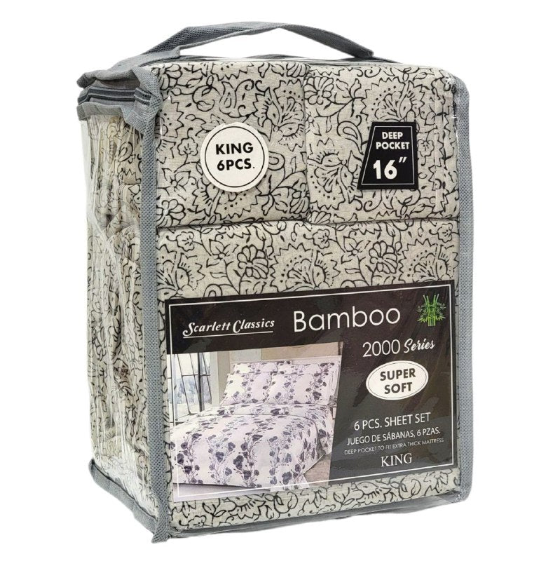 JUEGO DE SABANAS CAMERA DE 6 PIEZAS KING SCARLETT CLASSICS BAMBOO, 25 ESTILOS