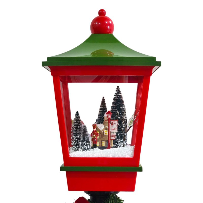 DECORACION ADORNO FAROL NAVIDEÑO ELECTRICO MUSICAL CON NEVADA ARTIFICIAL Y ILUMINACION LED, PARA INTERIORES O EXTERIORES 44X38.5X56.5CM
