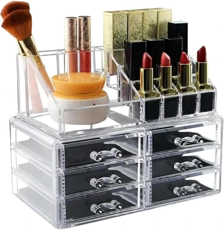 ORGANIZADOR ESTANTE DE COSMETICOS, MAQUILLAJE O JOYERIA TRANSPARENTE DE ACRILICO CON ESPEJO 18X22x13CM