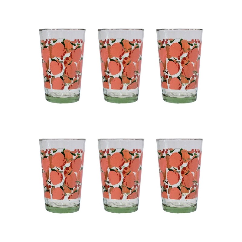 SET DE VASOS DE VIDRIO CON DISEÑO DE MELOCOTON PRISMA 10CM X 6PC