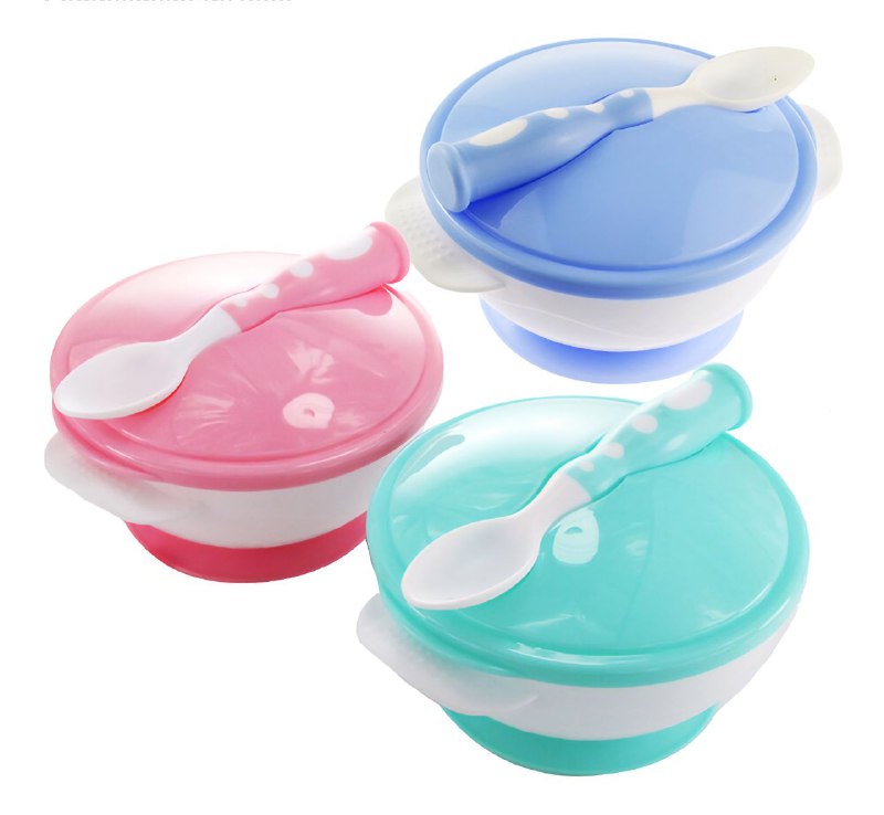 PLATO EN SET INFANTIL PARA BEBES, TAZON DE SUCCION A PARTIR DE 3 MESES DE EDAD, BASE DE SUCCION QUE EVITA DERRAMES SMILY BABY 3 COLORES