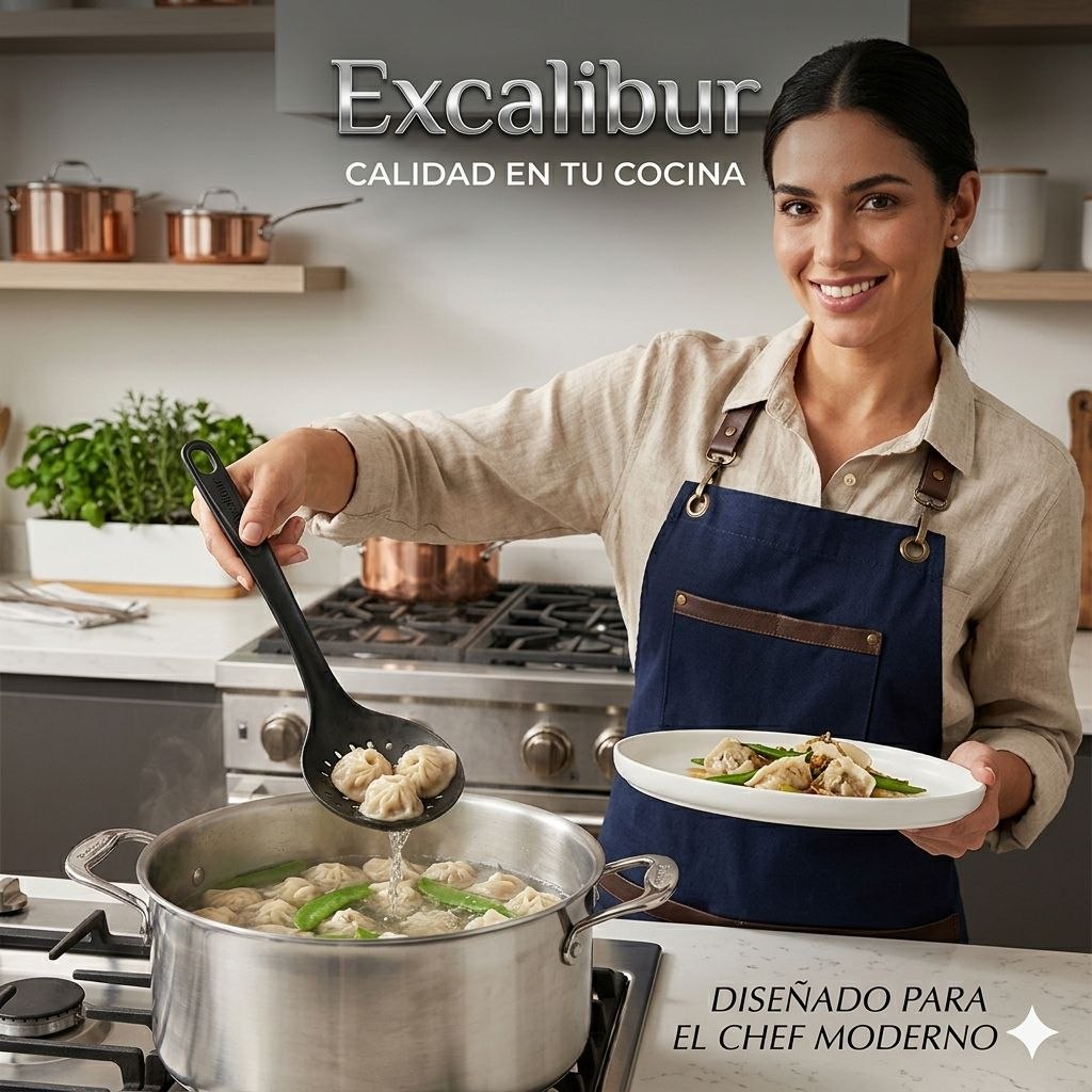 CUCHARA ESCURRIDORA ESPUMADORA DE NYLON RESISTENTE EXCALIBUR 32x12CM