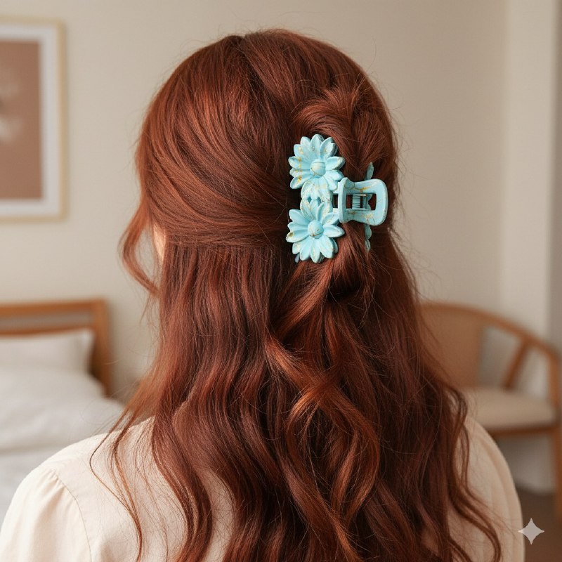 GANCHO PARA EL CABELLO FLOR DOBLE EN PAQUETE DE 12UND 5X7CM