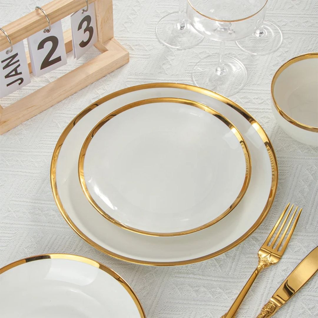 PLATO DE VIDRIO CON BORDE DORADO ESTILO JAPONES 23CM