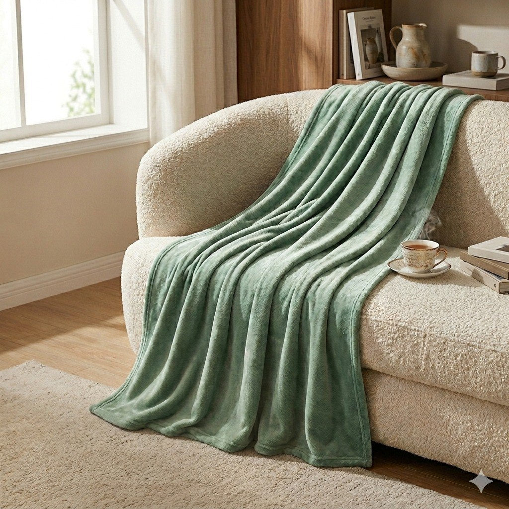 MANTA DECORATIVA TEXTURA SUAVE COLOR VERDE MENTA BARBARA HOMES 127X152CM