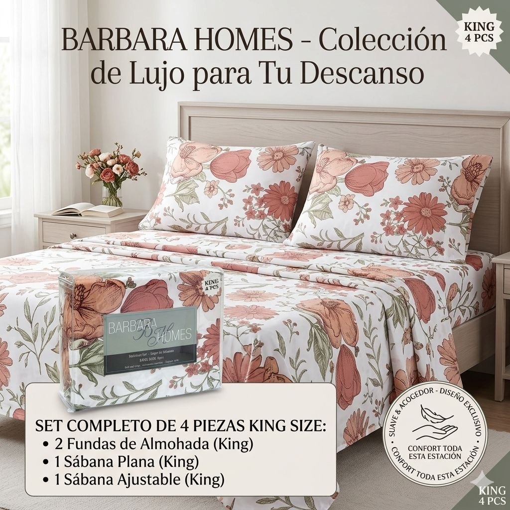 JUEGO DE SÁBANAS TAMAÑO KING 4PCS BARBARA HOMES