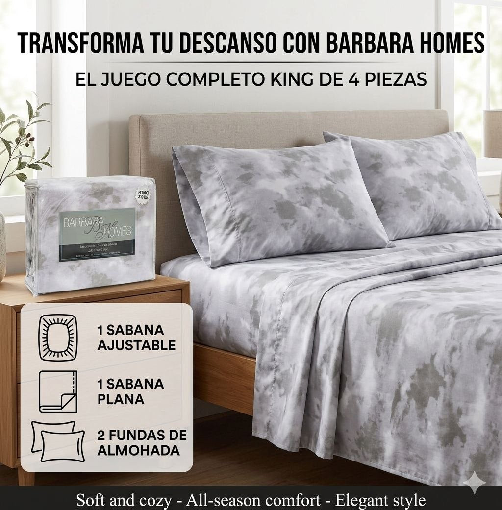 JUEGO DE SÁBANAS TAMAÑO KING 4PCS BARBARA HOMES