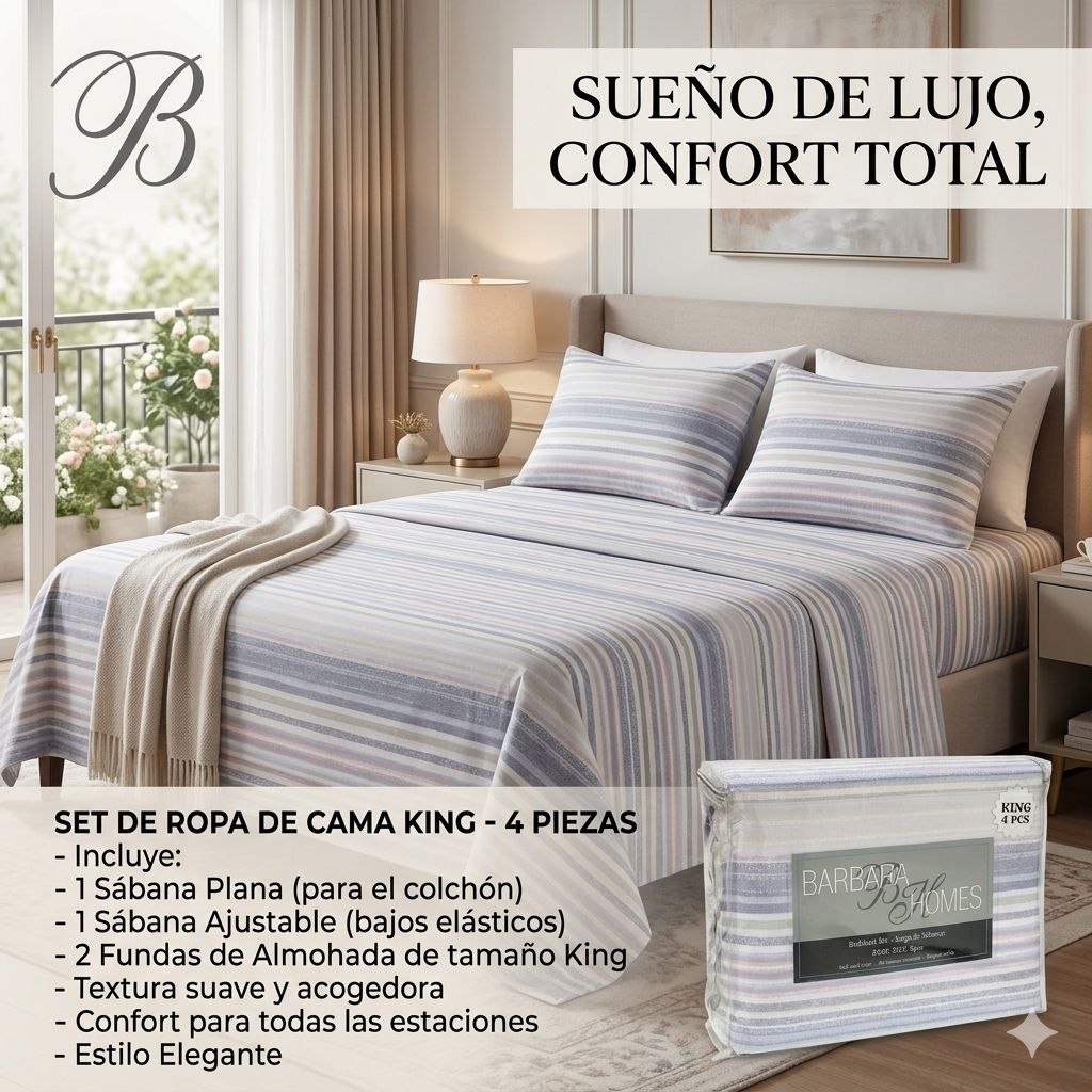 JUEGO DE SÁBANAS TAMAÑO KING 4PCS BARBARA HOMES