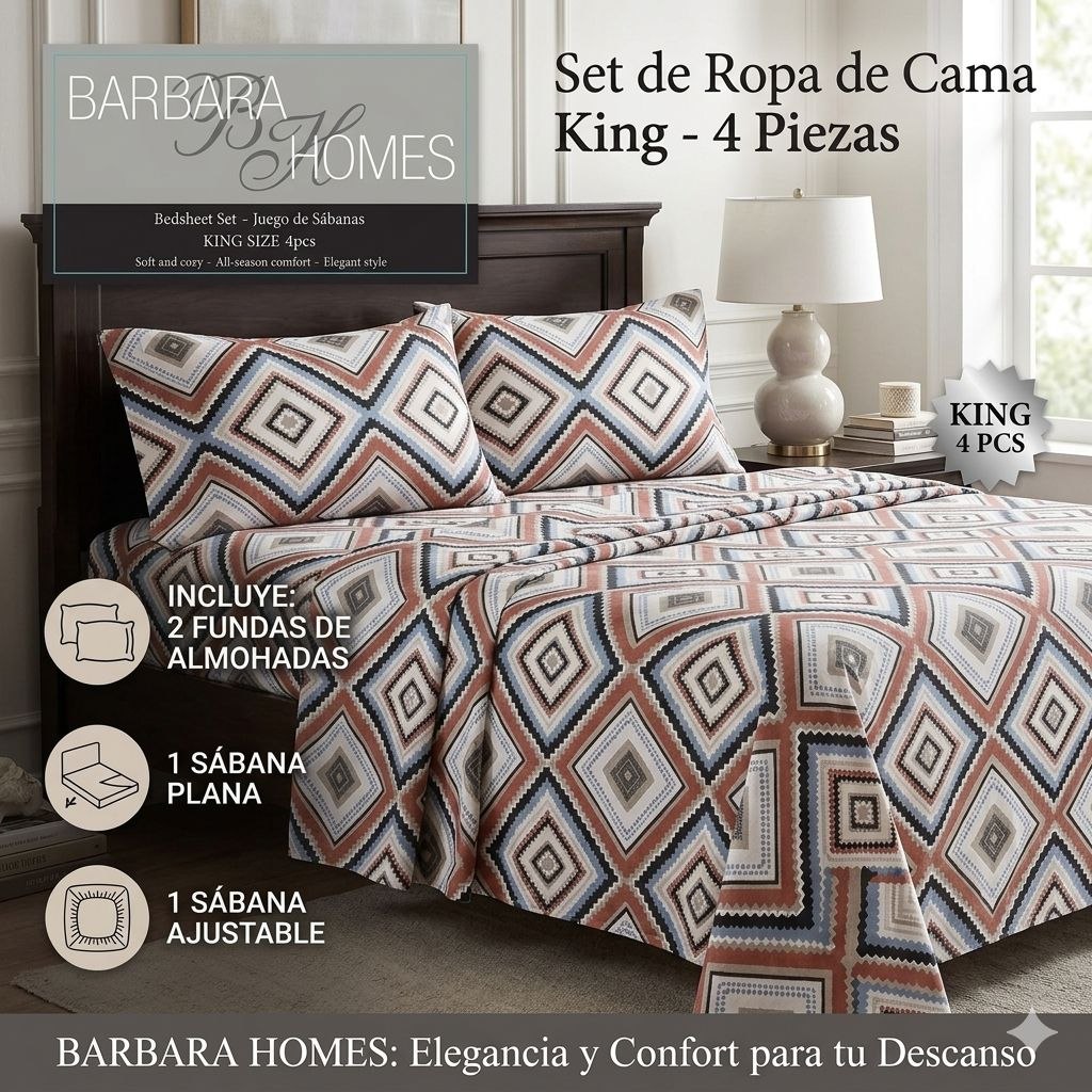 JUEGO DE SÁBANAS TAMAÑO KING 4PCS BARBARA HOMES
