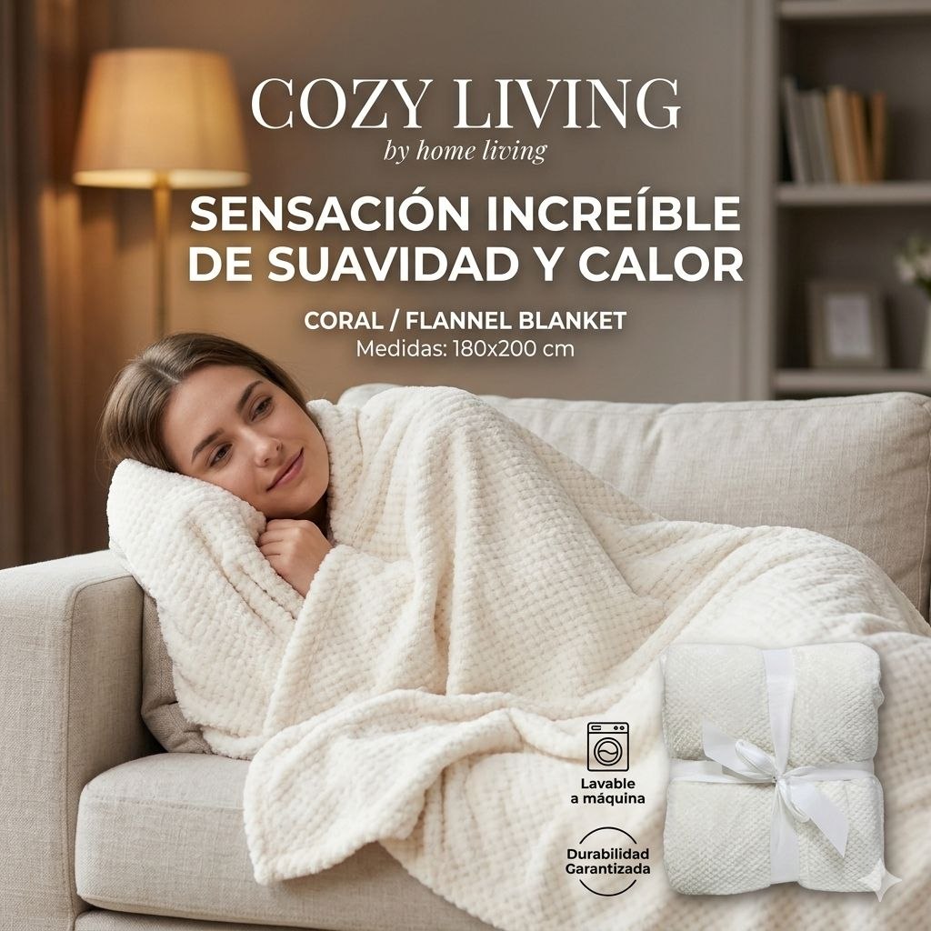 COBIJA FRAZADA CORAL CON TACTO ATERCIOPELADO COZY LIVING 180X200CM