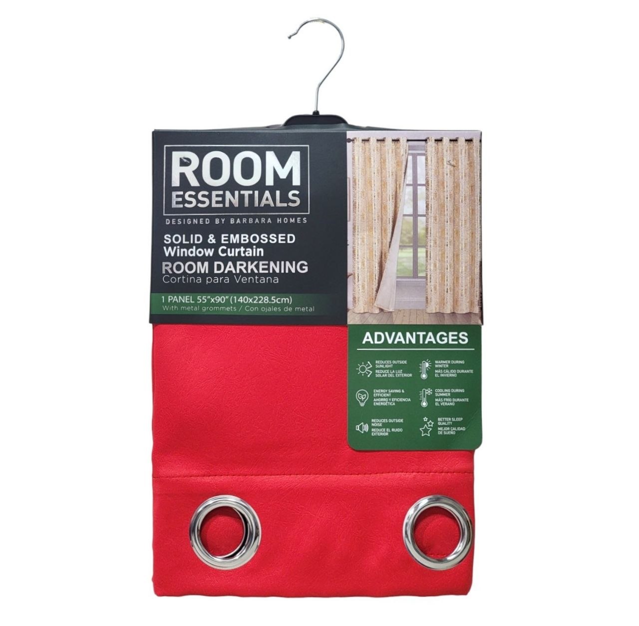 CORTINA DE VENTANA OSCURECEDORA BLACKOUT COLOR ROJO ROOM ESSENTIALS 140X228.5CM