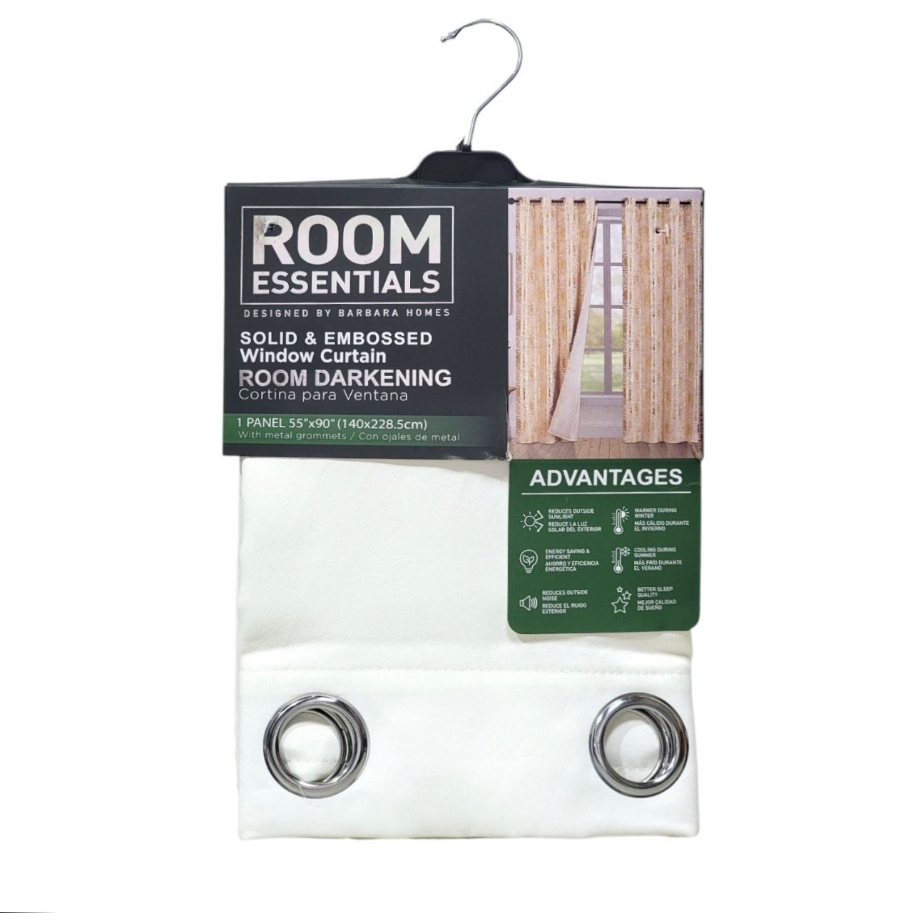 CORTINA DE VENTANA OSCURECEDORA BLACKOUT COLOR BLANCO ROOM ESSENTIALS 140X228.5CM