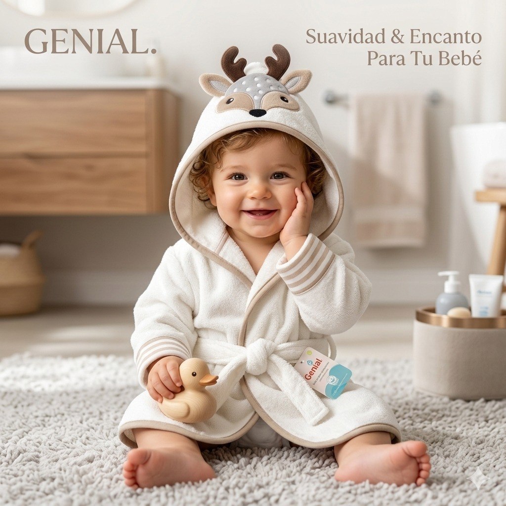 TOALLA DE BAÑO PARA BEBE CON CAPUCHA DE ALGODON NATURAL GENIAL