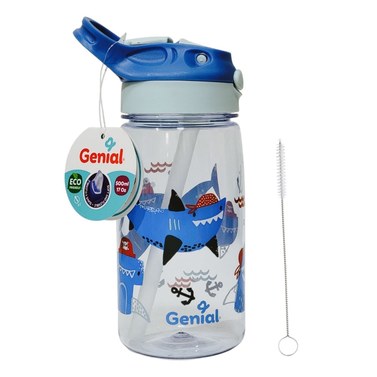 BOTELLA DE AGUA INFANTIL CON CEPILLO LIMPIADOR GENIAL 500ML