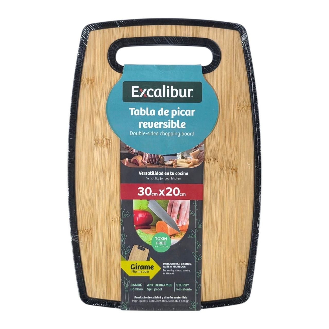 TABLA DE PICAR REVERSIBLE CON BORDE ANTIDERRAMES EXCALIBUR 20CM