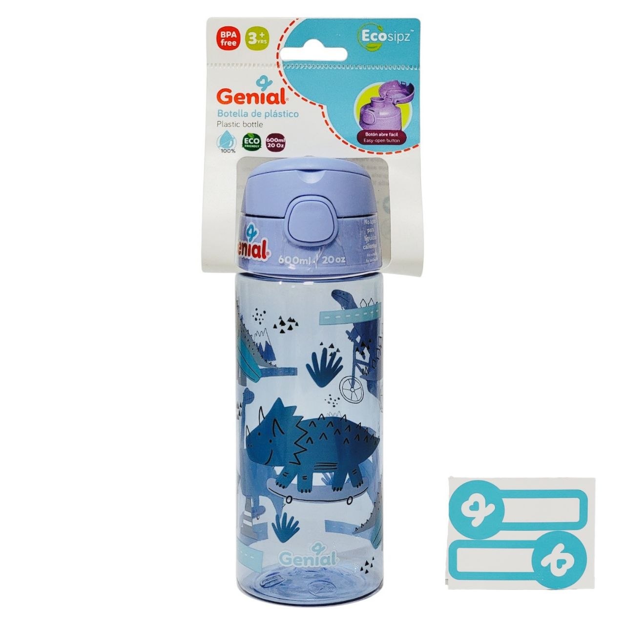BOTELLA PLASTICA INFANTIL PORTATIL CON BOTON DE APERTURA GENIAL 600ML