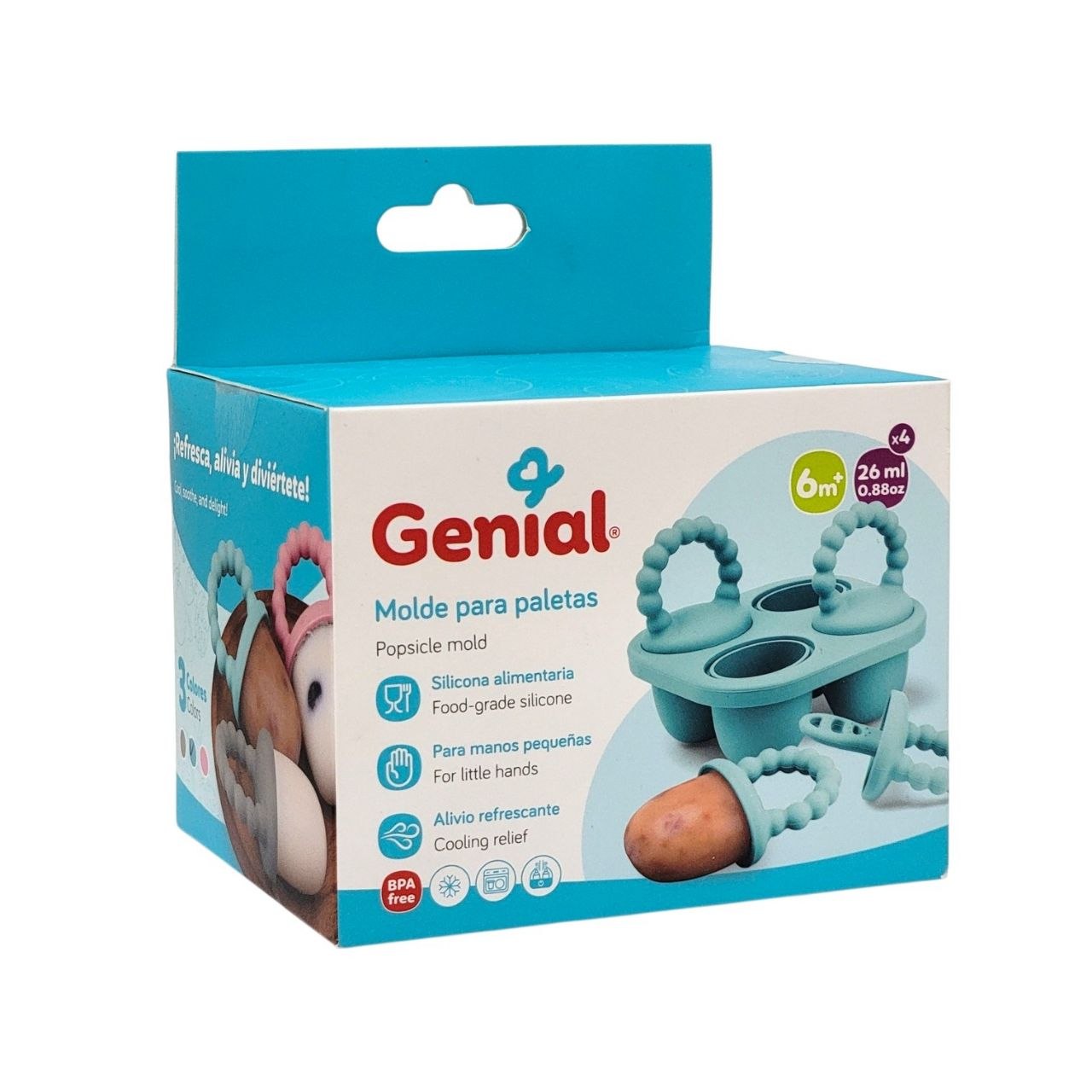 MOLDE DE SILICONA PARA PALETAS PARA BEBES 4 ESPACIOS GENIAL 26ML