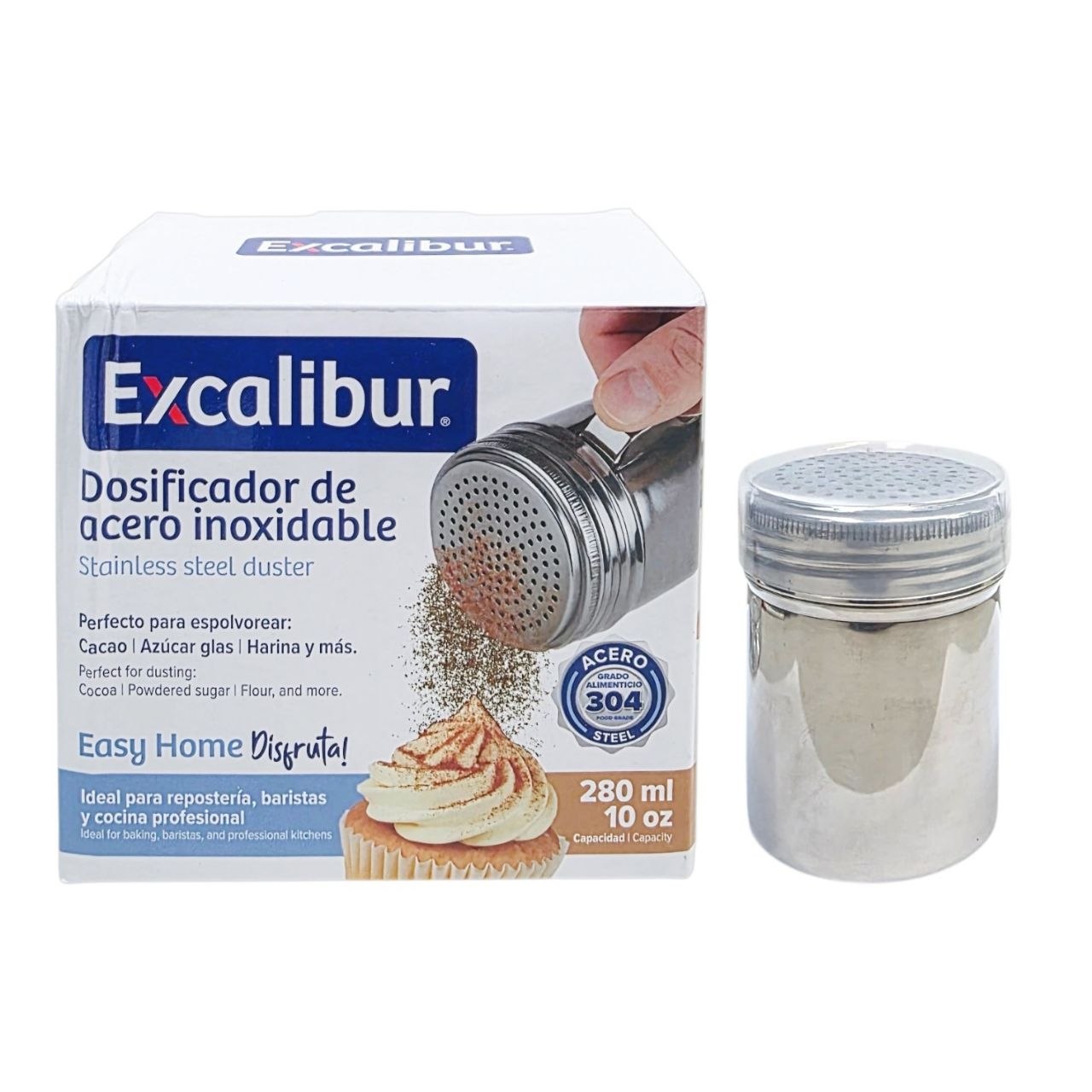 ESPOLVOREADOR DISPENSADOR PARA REPOSTERIA DE ACERO INOXIDABLE EXCALIBUR 280ML