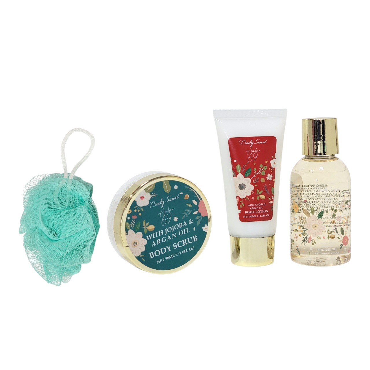SET DE REGALO DE CUIDADO PERSONAL NUTRITIVO AMBER 69 CON ACEITE DE JOJOBA Y ARGAN 5PCS BODY SENSE