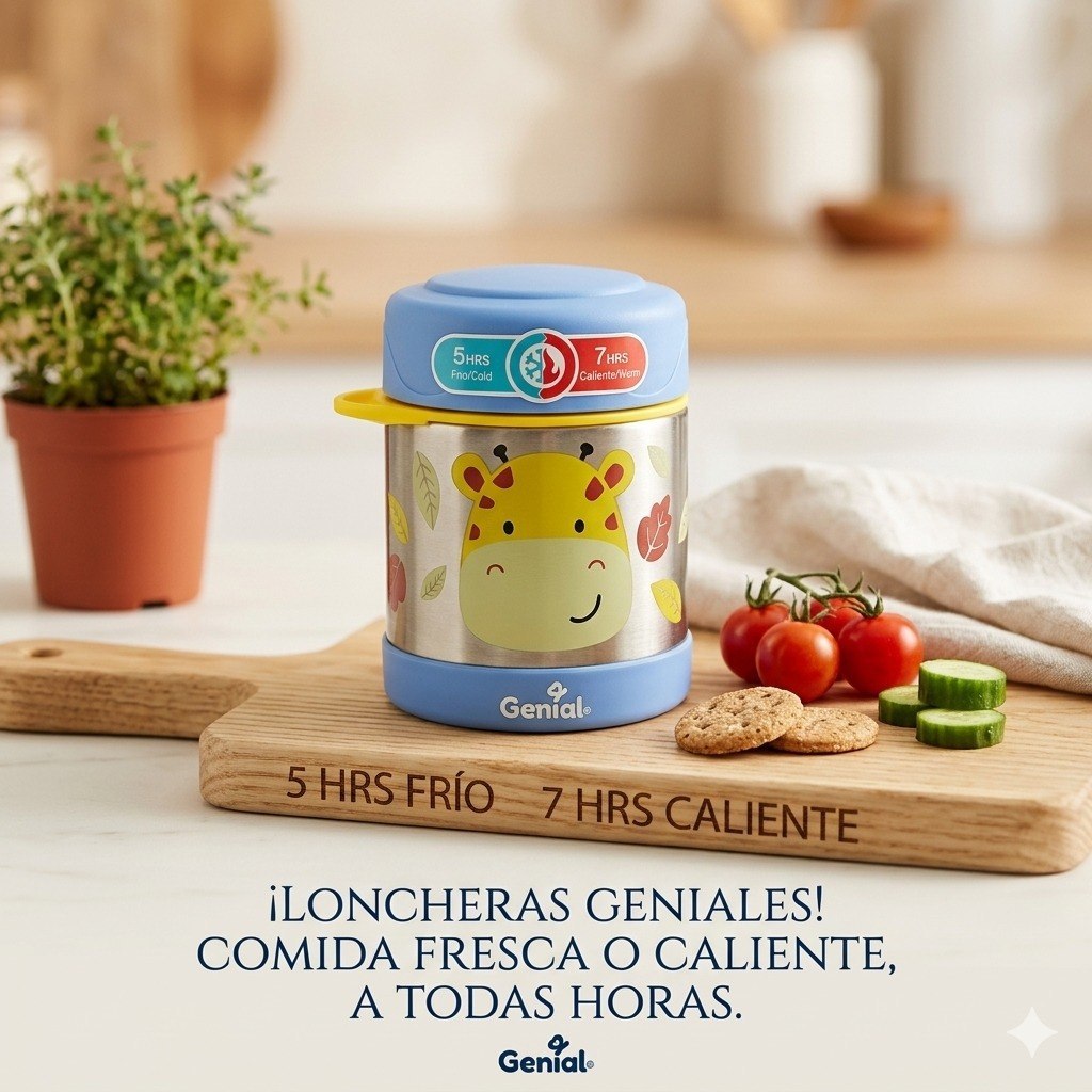 RECIPIENTE TERMO ISOTERMICO PARA ALIMENTOS INFANTIL CON CUCHARA-TENEDOR GENIAL 350ML