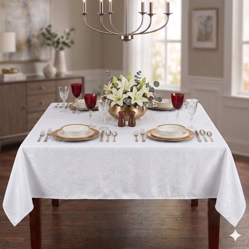 MANTEL CON TEJIDO JACQUARD ELEGANTE APRUEBA DE AGUA SCARLETT CLASSICS 152X228CM