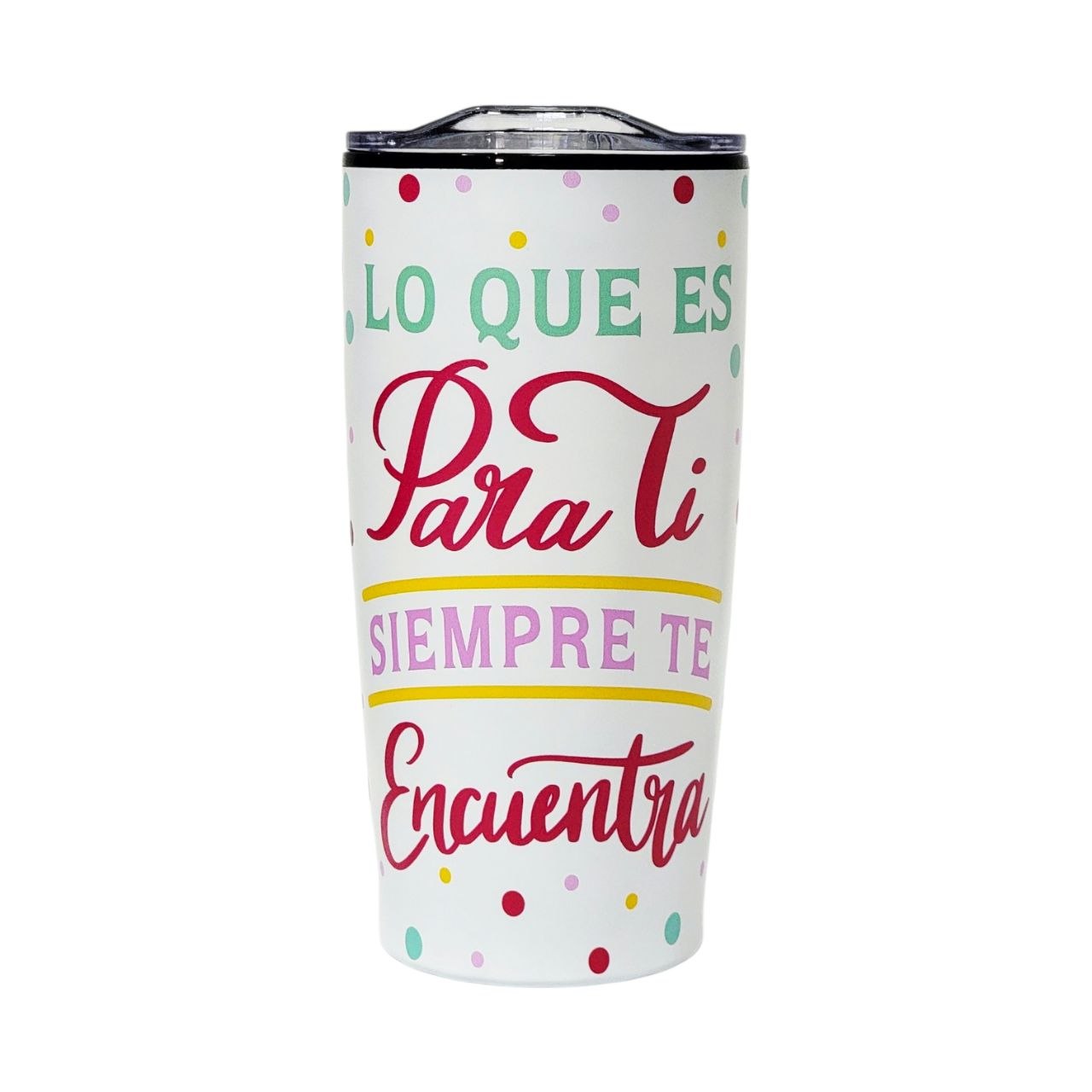 TERMO DE ACERO INOXIDABLE VIBRANTE Y FRASES MOTIVACIONALES 9X18CM