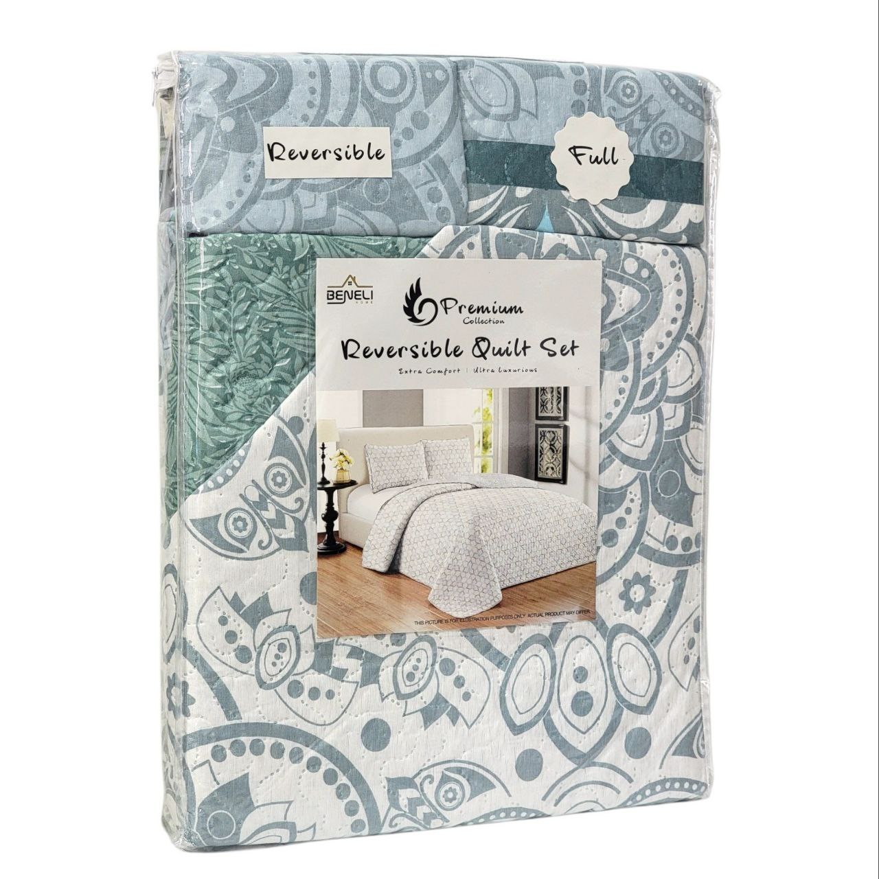JUEGO DE EDREDON REVERSIBLE FULL MATRIMONIAL 3PCS BENELI HOME