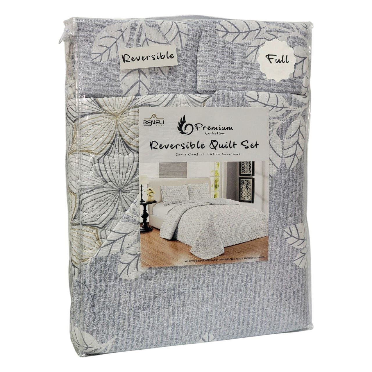 JUEGO DE EDREDON REVERSIBLE FULL MATRIMONIAL 3PCS BENELI HOME