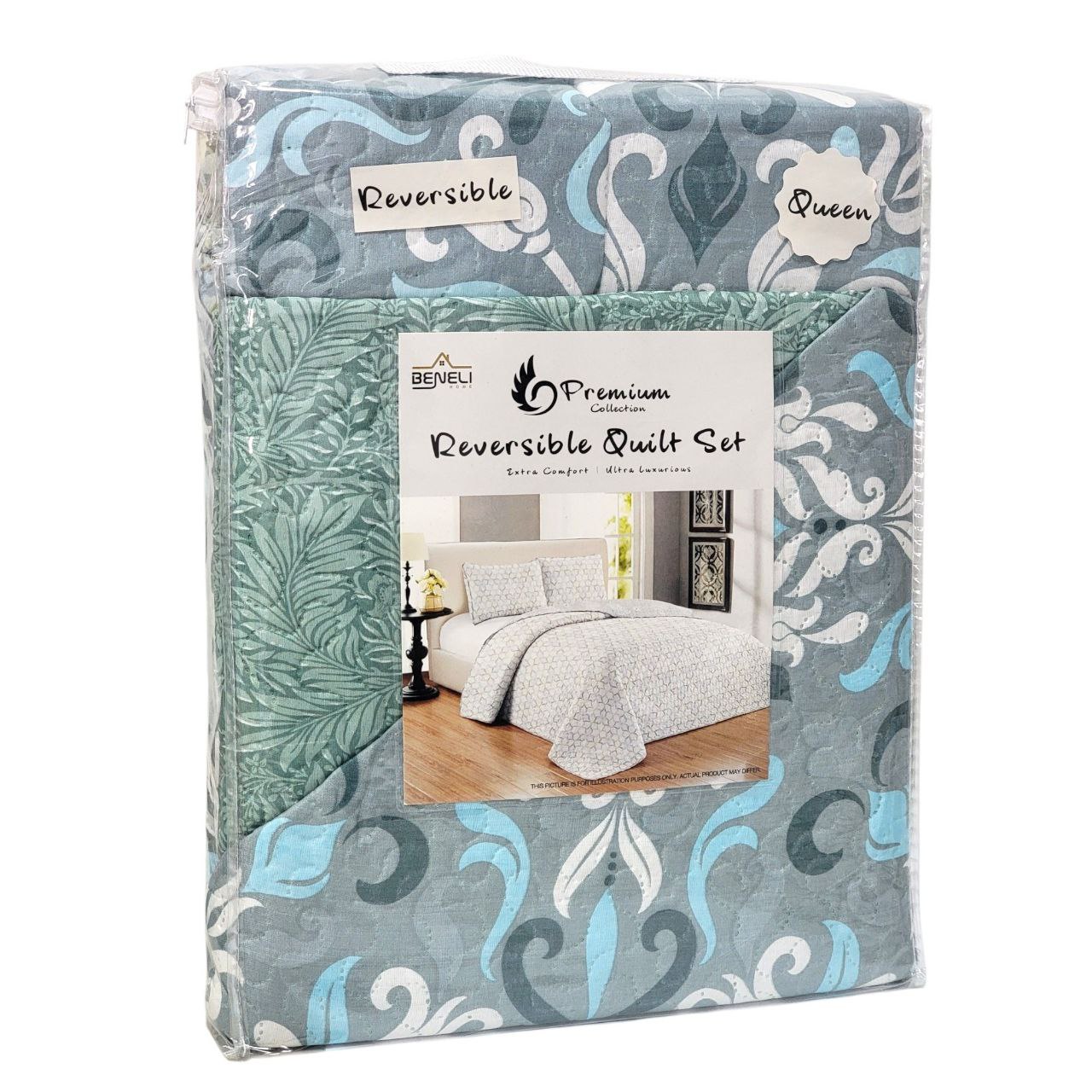 JUEGO DE EDREDON REVERSIBLE QUEEN 3PCS BENELI HOME