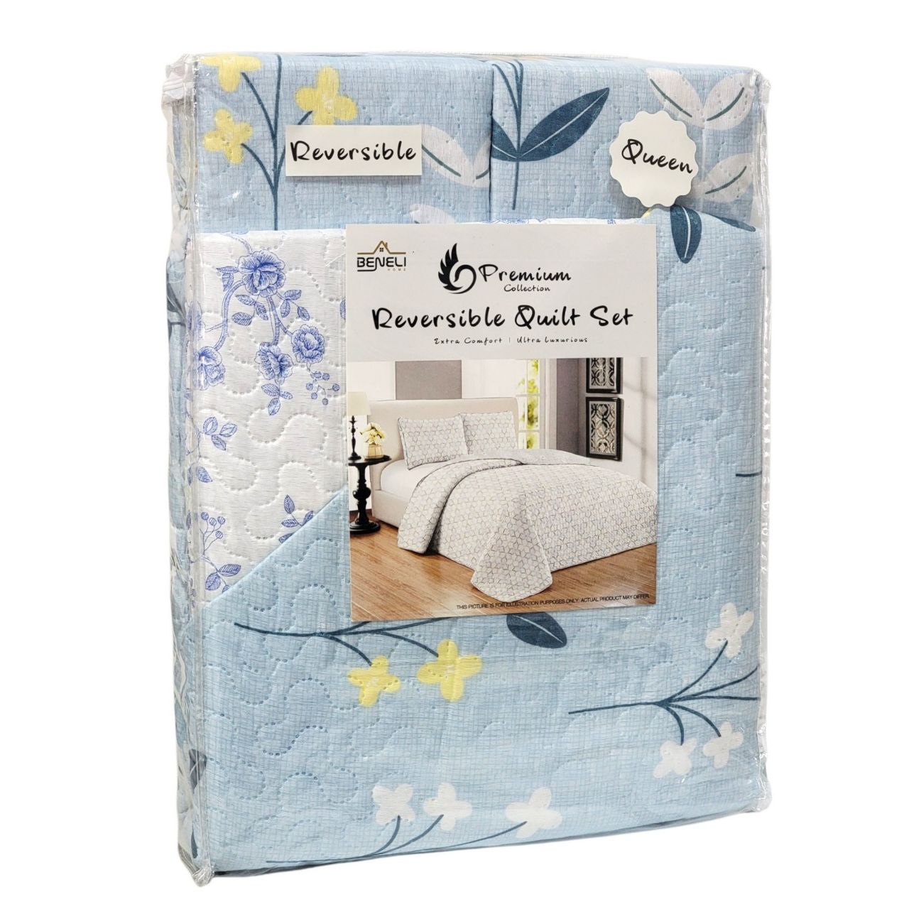 JUEGO DE EDREDON REVERSIBLE QUEEN 3PCS BENELI HOME