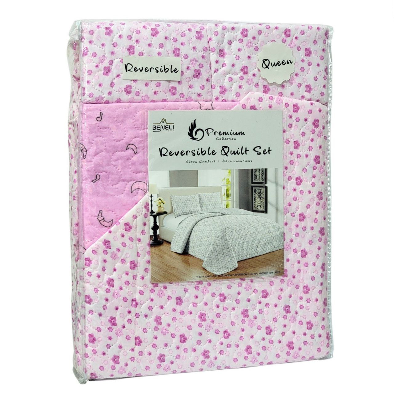 JUEGO DE EDREDON REVERSIBLE QUEEN 3PCS BENELI HOME