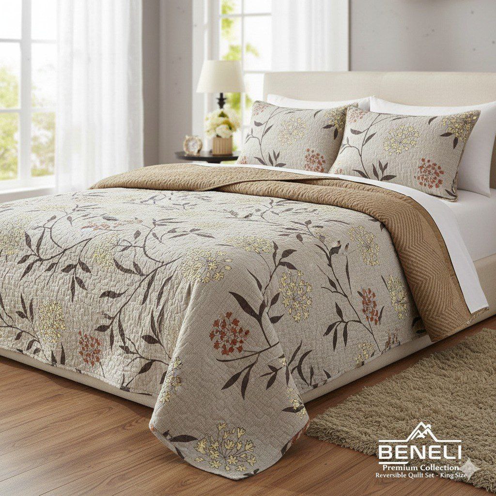 JUEGO DE EDREDON REVERSIBLE KING 3PCS BENELI HOME