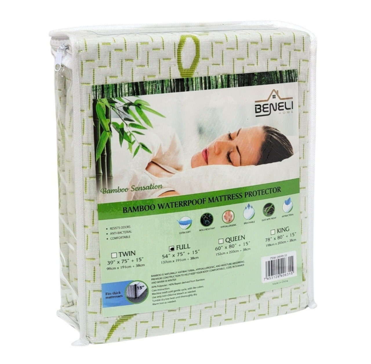 PROTECTOR DE COLCHON IMPERMEABLE TAMAÑO MATRIMONIAL BENELI HOME 137CMX191CM+38CM