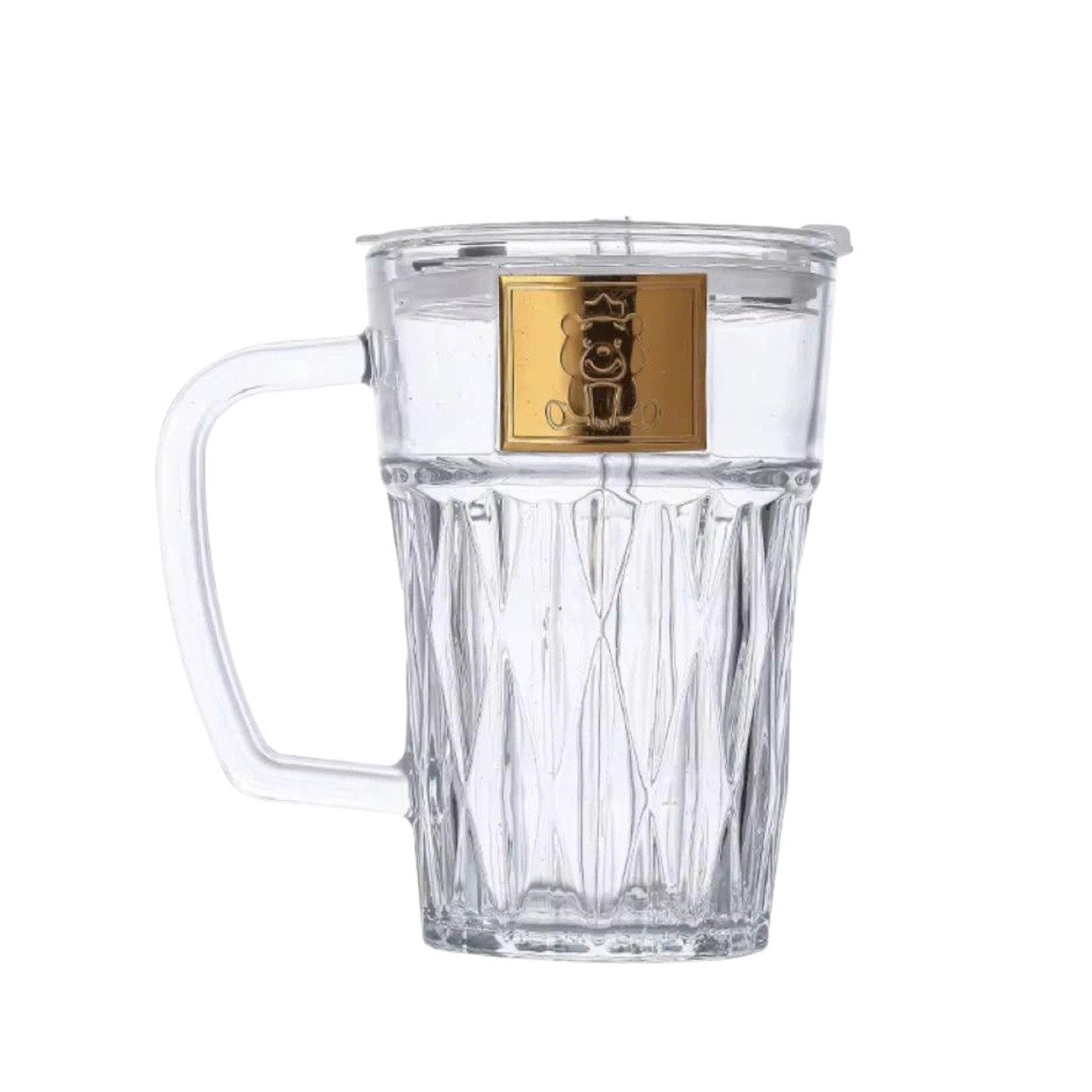 TAZA DE VIDRIO CON TAPA ACRILICA Y SELLO DE SEGURIDAD 14CM