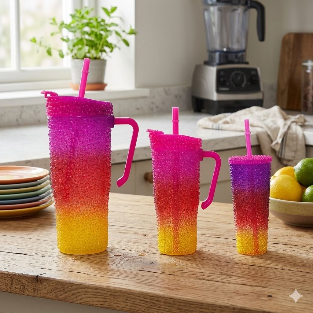 SET DE TERMOS DE PLASTICO RESISTENTES CON ACABADO BURBUJA 3PCS BENELI HOME