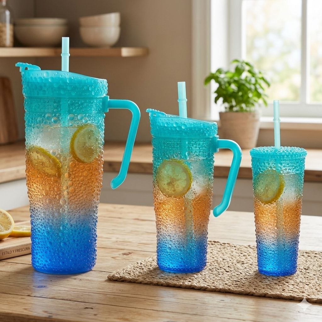 SET DE TERMOS DE PLASTICO RESISTENTES CON ACABADO BURBUJA 3PCS BENELI HOME