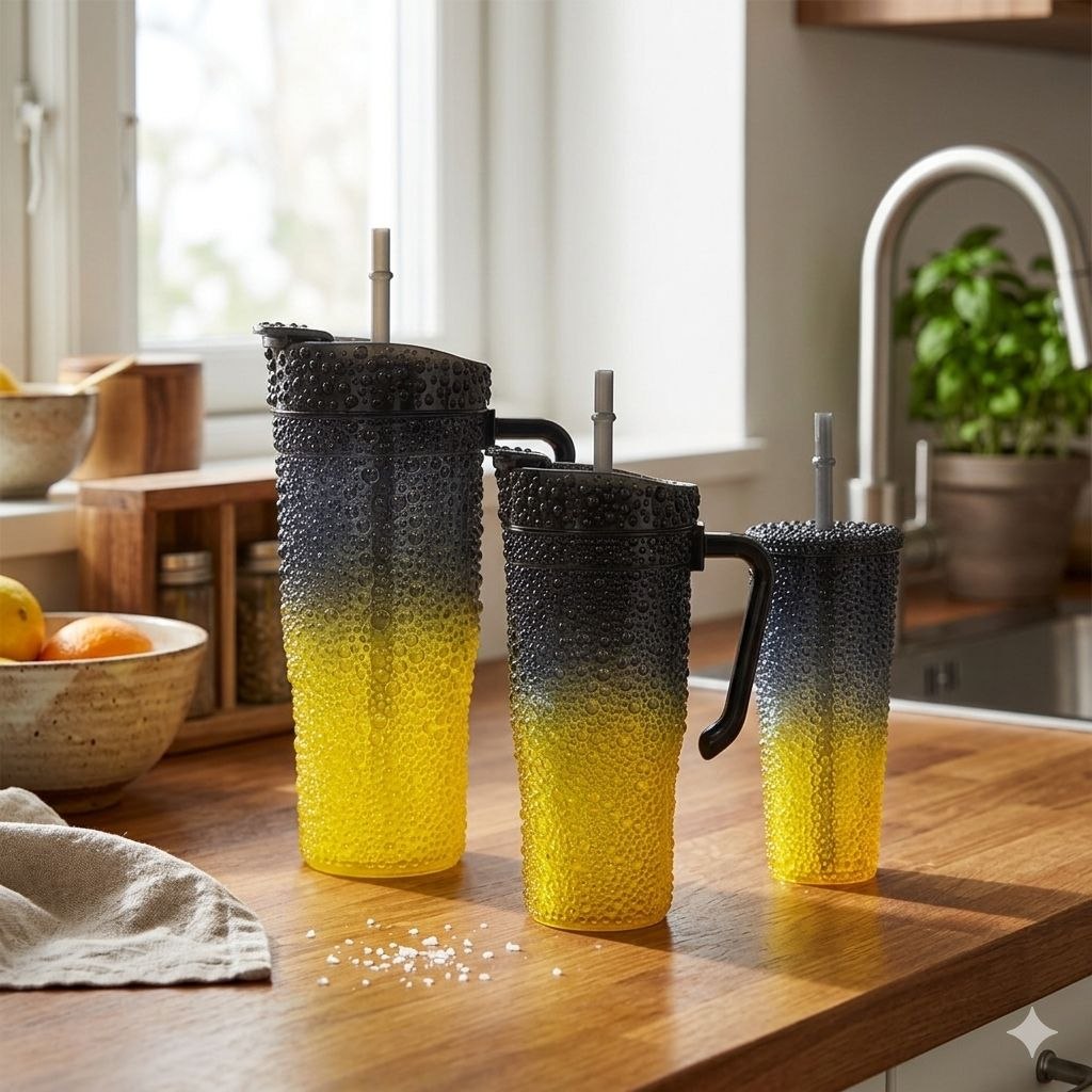 SET DE TERMOS DE PLASTICO RESISTENTES CON ACABADO BURBUJA 3PCS BENELI HOME