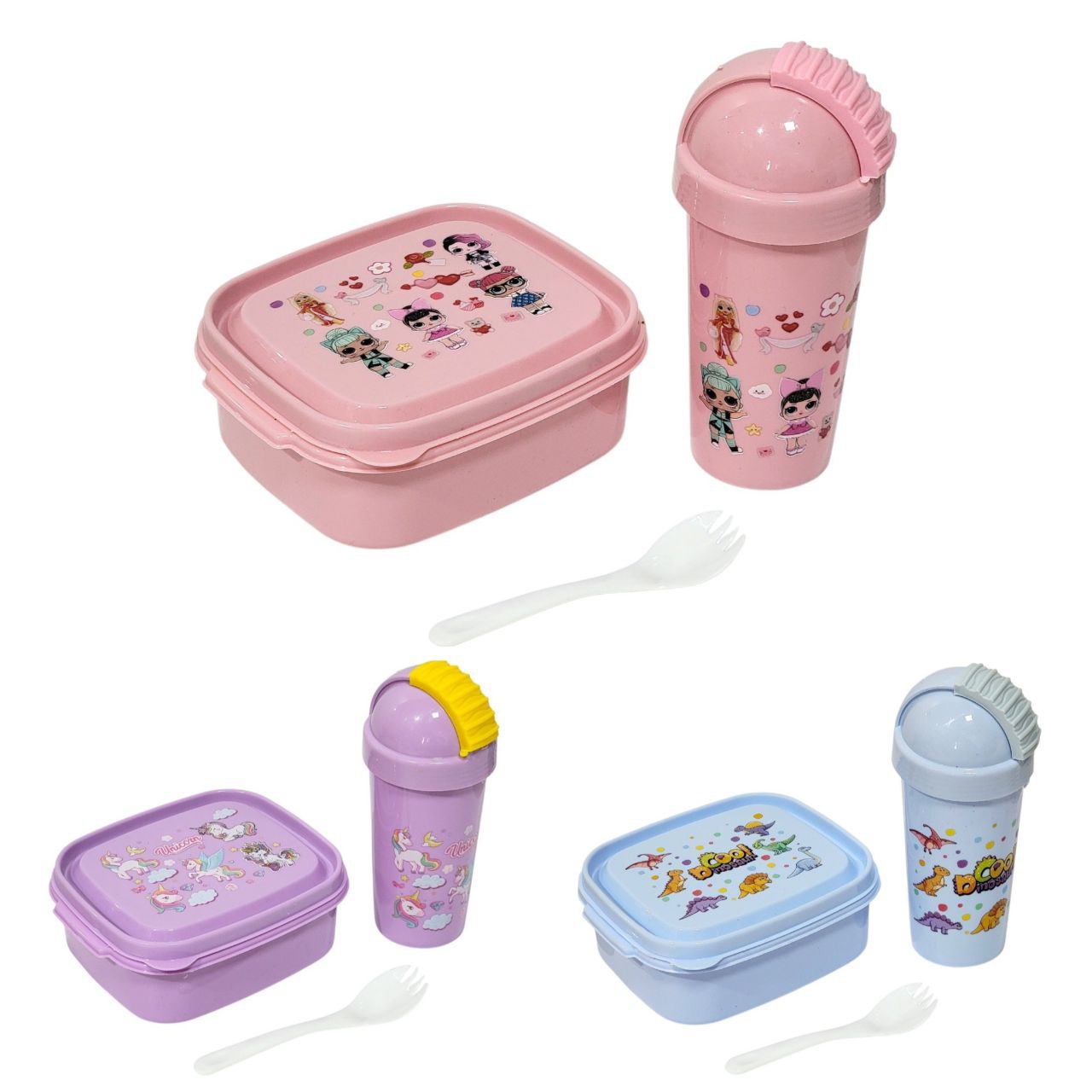 LONCHERA PANA CON VASO CON TAPA Y TENEDOR INFANTIL BENELI HOME 6X16X13CM