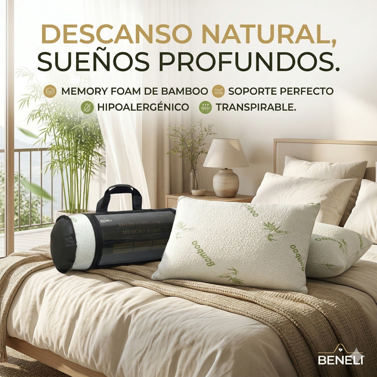 ALMOHADA DE ESPUMA CON FUNDA DE FIBRA DE BAMBU TAMAÑO ESTANDAR BENELI HOME