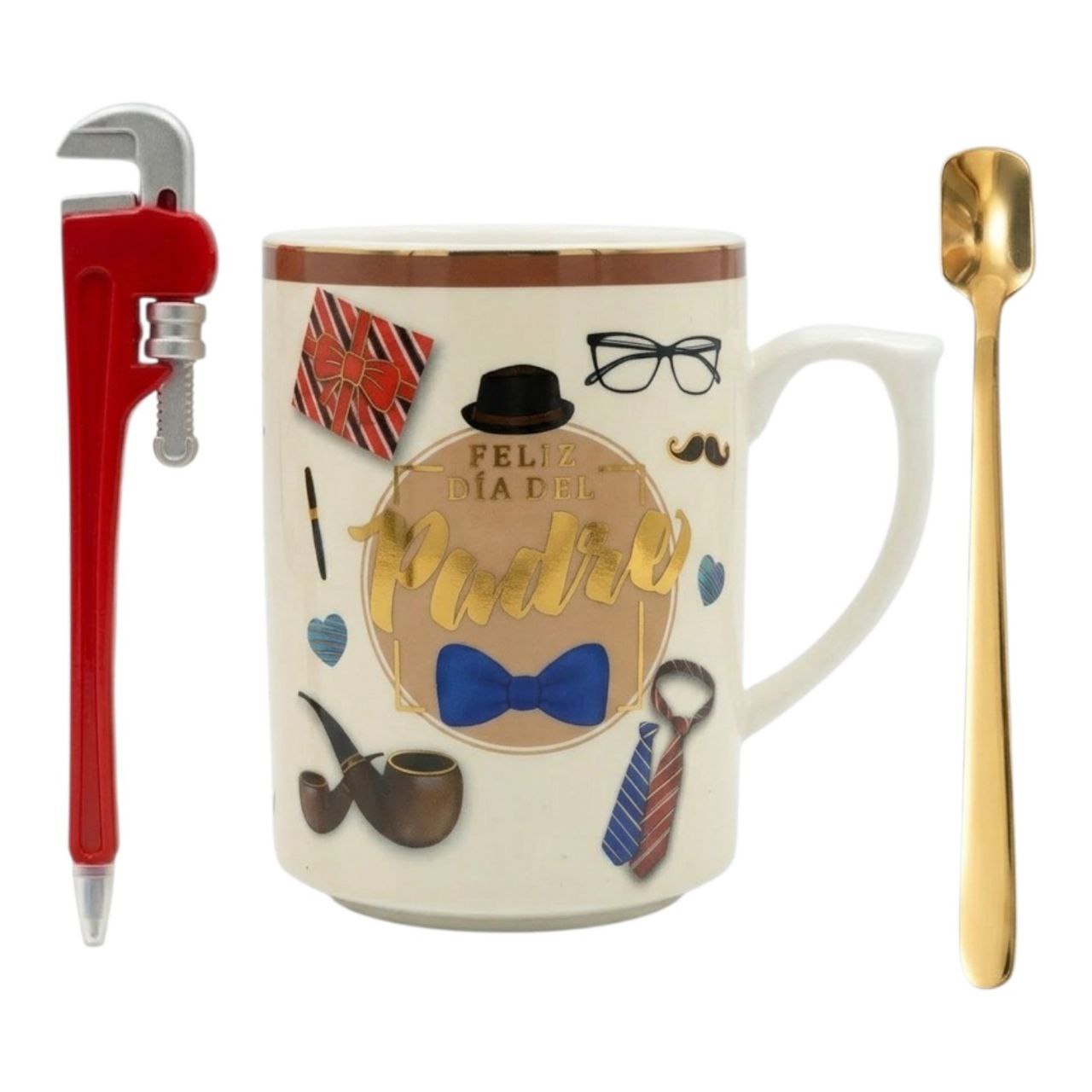 SET DE TAZA DE REGALO PARA PAPÁ CON CUCHARA DE LUJO Y LAPIZ EN FORMA DE LLAVE INGLESA BENELI HOME