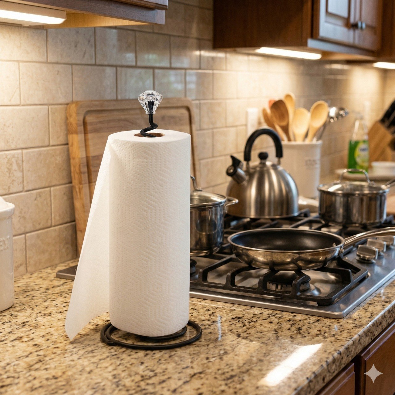 SUJETADOR PARA PAPEL DE COCINA CON DIAMANTE DE CRISTAL COLOR NEGRO MATE BENELI HOME 32CM