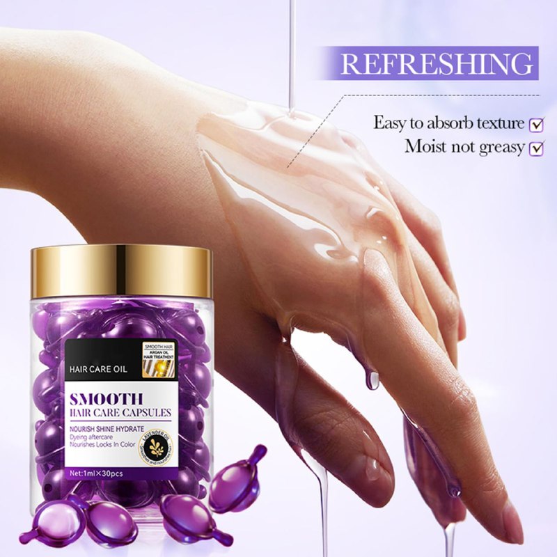 AMPOLLAS PARA EL CABELLO EN CAPSULAS LISO DE ACEITE DE ARGAN Y LAVANDA, TRATAMIENTO DE TINTURA PARA CUIDADOS POSTERIORES AL TEÑIDO, NUTREN EL CABELLO CON COLOR, SUAVE, BRILLO Y SUAVIZANTE SADOER HAIR CARE OIL SMOOTH 1MLX30