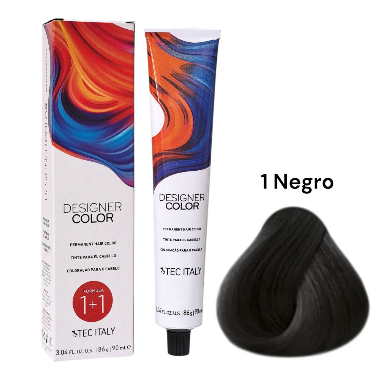 TINTE PERMANENTE PARA EL CABELLO EN CREMA COLOR NEGRO 1 1+1 TEC ITALY 90ML