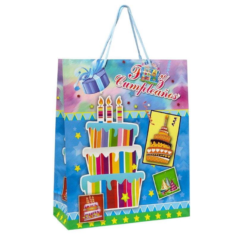 BOLSA DE REGALO DE FELIZ CUMPLEAÑOS MEDIANA 26X32X10CM