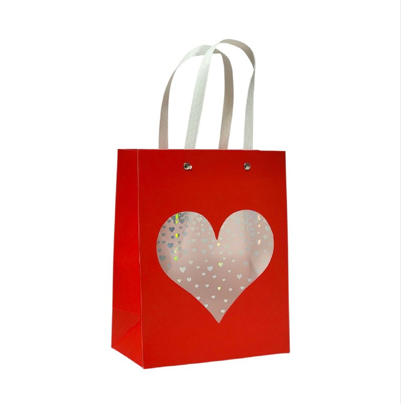 BOLSA DE REGALO DE CORAZON TRANSPARENTE PEQUEÑA 18X10X23CM