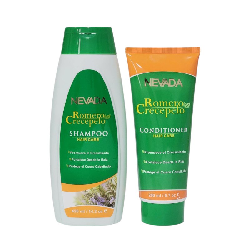 SHAMPOO PARA EL CABELLO EN SET 2 EN 1, SHAMPOO 420ML Y ACONDICIONADOR 200ML DE ROMERO CRECEPELO, TRATAMIENTO CAPILAR CON EXTRACTO DE ROMERO, PREVIENE LA PERDIDA DEL CABELLO Y LO DEJA SUAVE Y BRILLANTE NEVADA