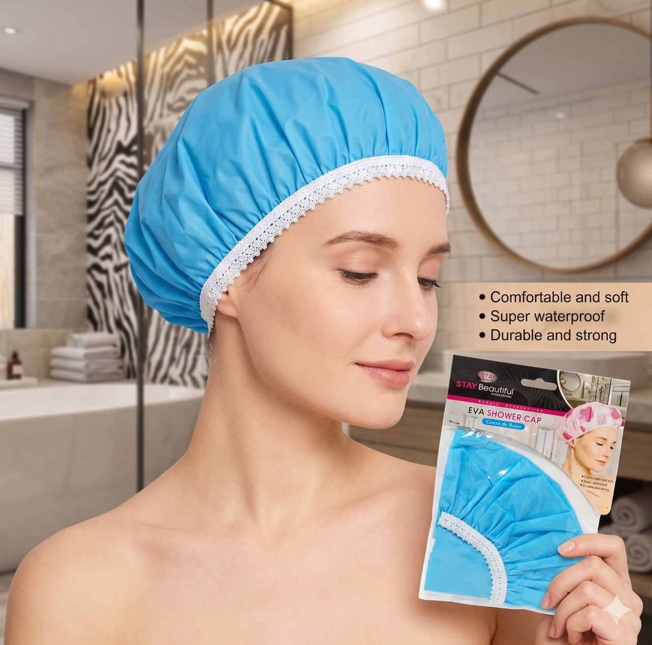 GORRO PARA BAÑO DE TELA IMPERMEABLE EVA STAY BEAUTIFUL