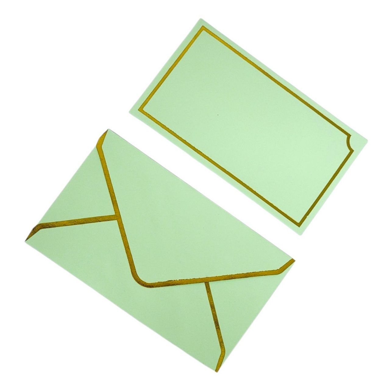 SET DE TARJETAS Y SOBRES CON BORDES DORADOS 10UND ALFA 150X90MM