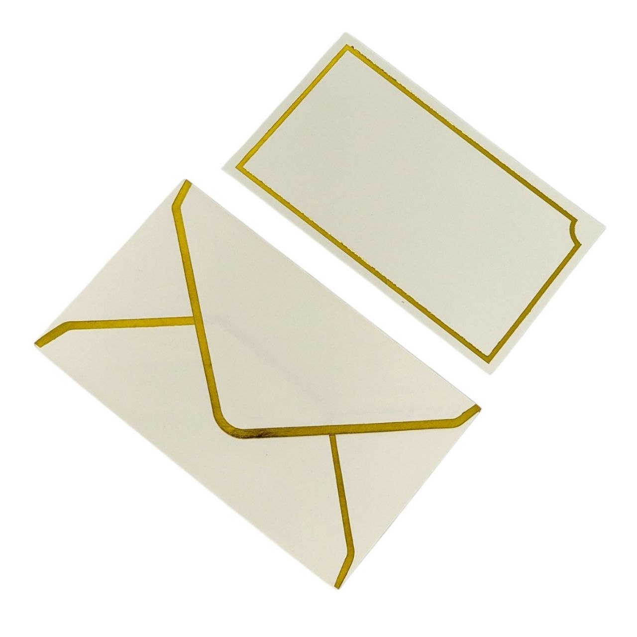 SET DE TARJETAS Y SOBRES CON BORDES DORADOS 10UND ALFA 150X90MM